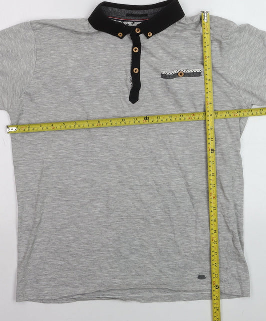 Inside Youth Mens Grey Polo Shirt Size L Short Sleeve Cotton