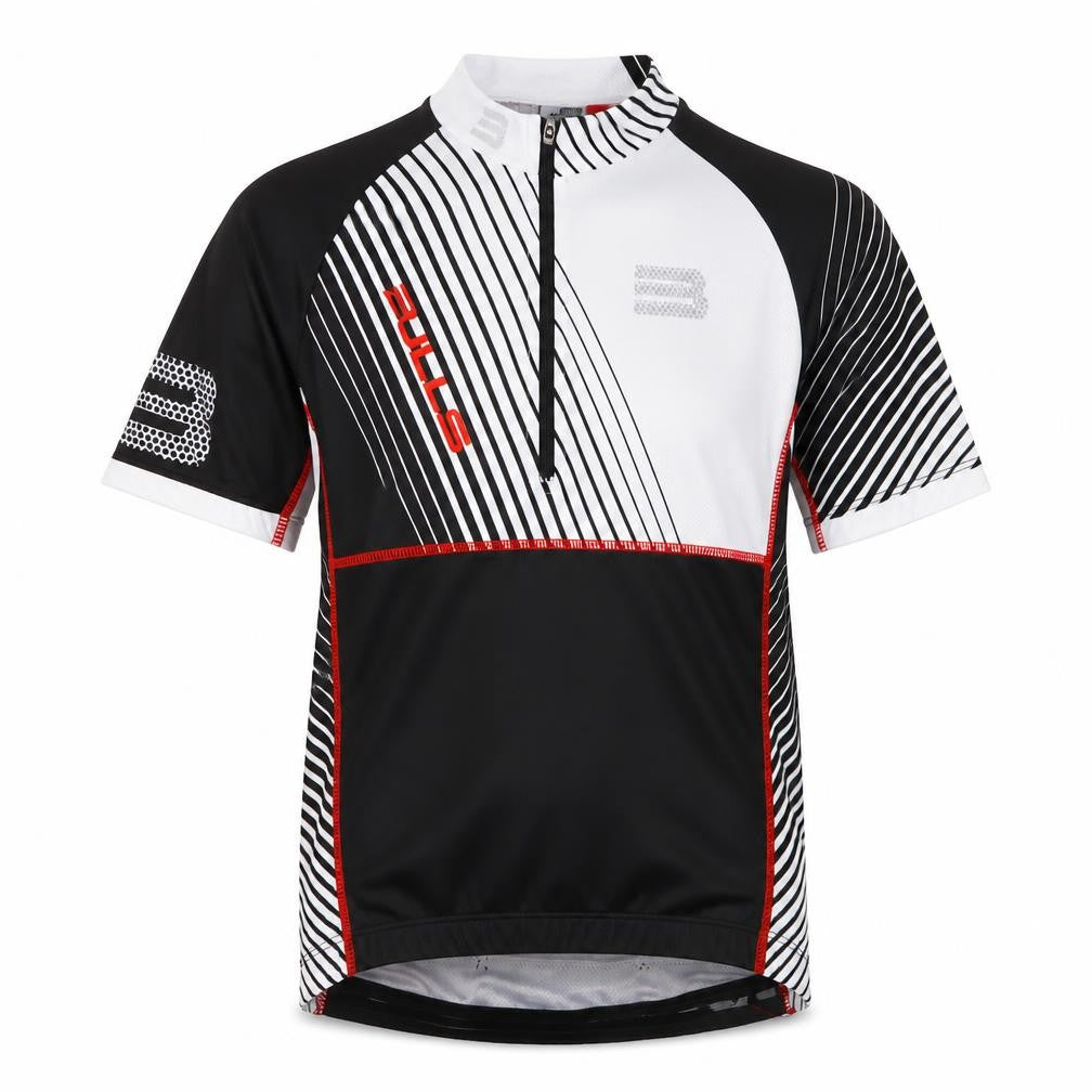 Front view of Bulls boys’ black cycling jersey 1/4 zip short sleeve, size 140