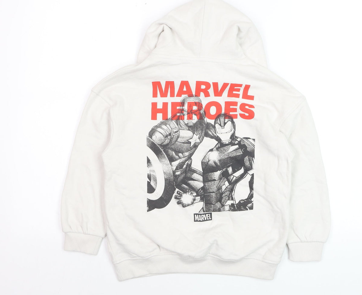 Marks & Spencer Boys White Marvel Heroes Hoodie 7-8 Years Cotton Blend