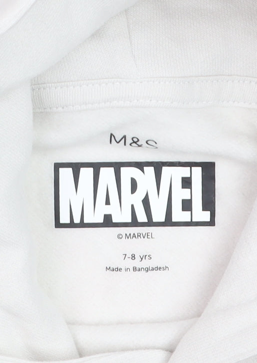 Marks & Spencer Boys White Marvel Heroes Hoodie 7-8 Years Cotton Blend