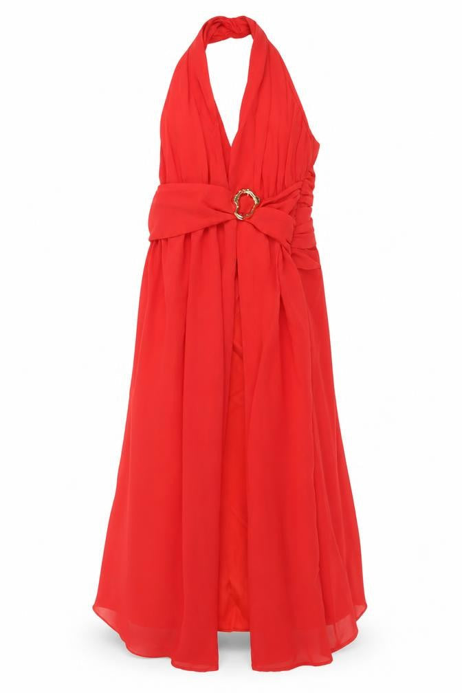Boohoo Women Red Halter Hi-Low Chiffon Party Dress Size 12
