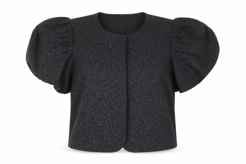 Savida Women Black Puff Sleeve Jacquard Blouse XL Elegant Stylish Top