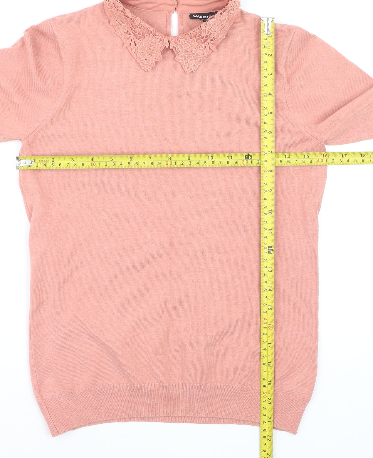 Warehouse Women’s Pink Lace Collar Knit Jumper Size 10