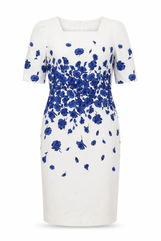 Tahari Arthur S. Levine Women White Blue Floral Sheath Dress Size 14