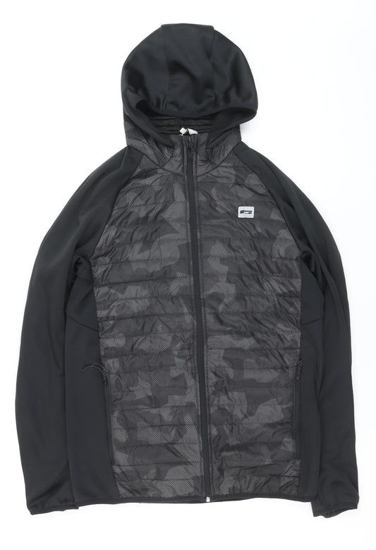 Jack & Jones Men’s Black Hooded Puffer Jacket L Camouflage Zip