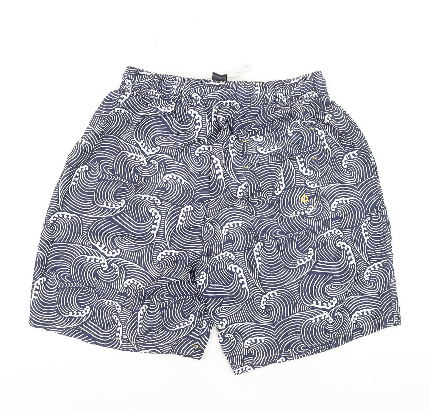 F&F Men’s Blue Wave Print Swim Shorts Size M Elastic Waist Drawstring