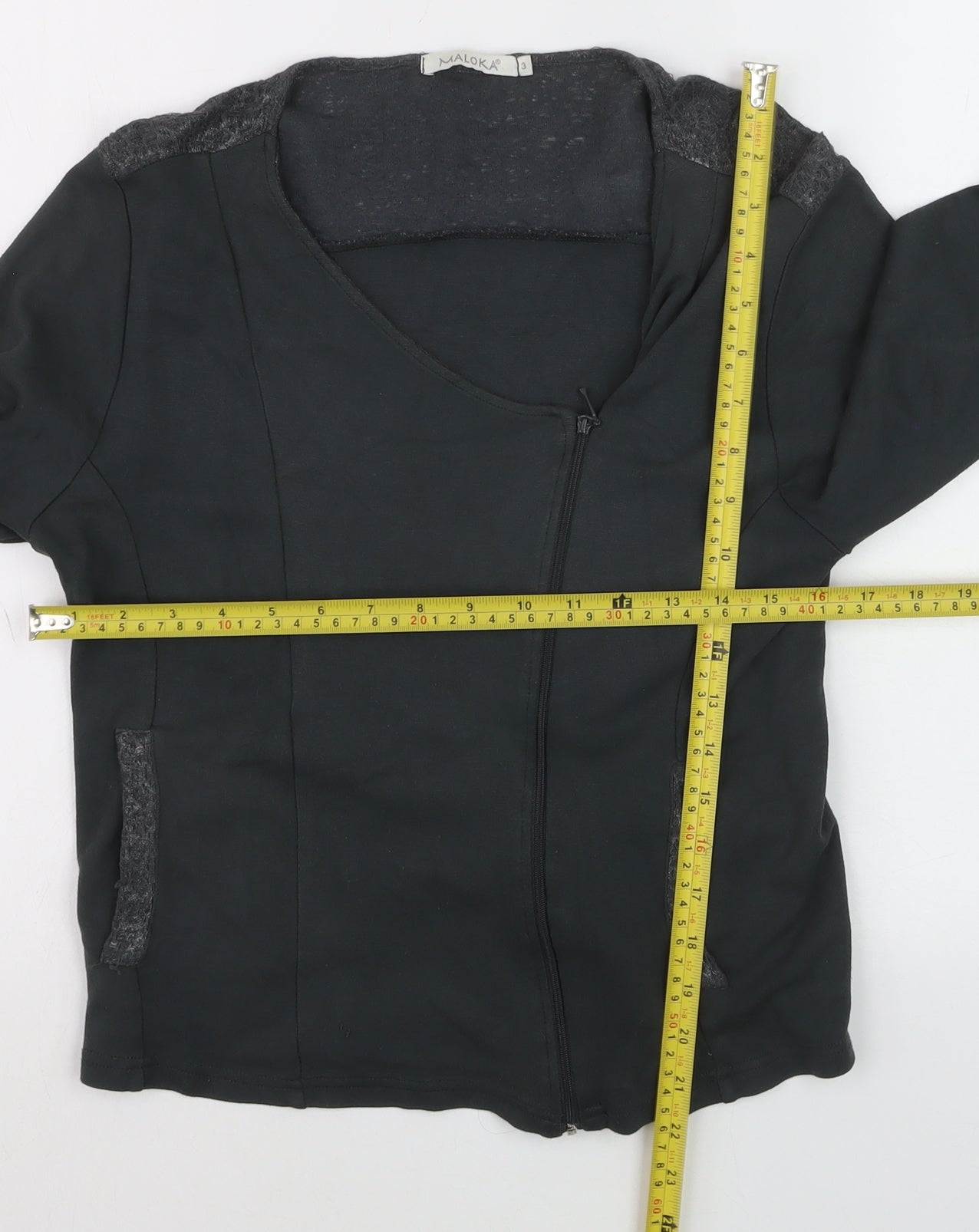 Maloka Women’s Black Full Zip Jumper Size 14 Viscose Knit