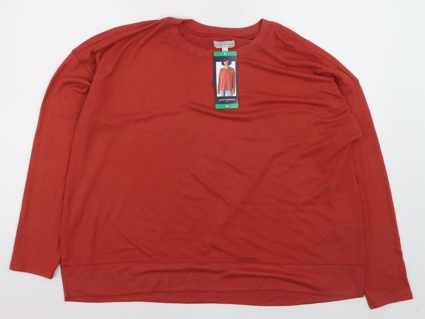 Lucky Brand Women's Red Cotton Modal Crew Neck Pullover Jumper XL