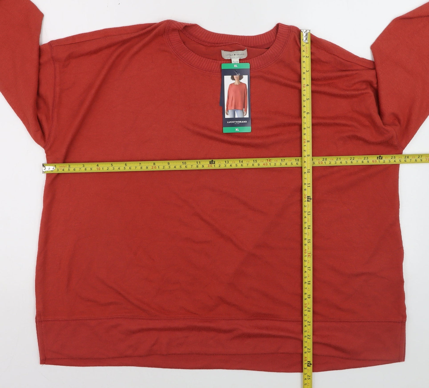 Lucky Brand Women's Red Cotton Modal Crew Neck Pullover Jumper XL