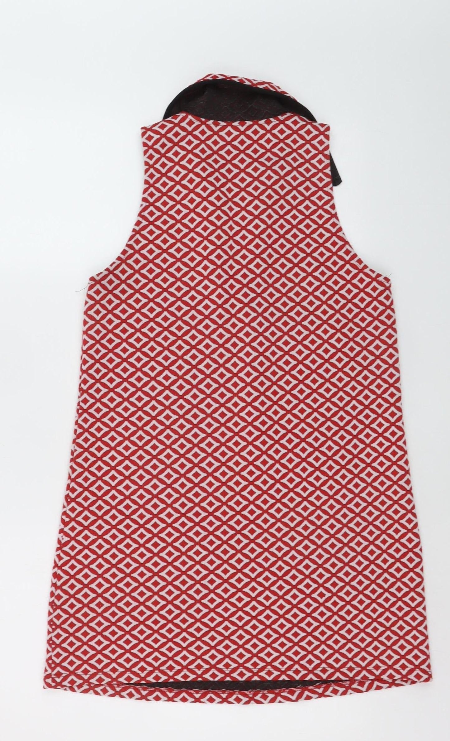 Zara Women Red Geometric Sleeveless Collared Shift Dress Size 10