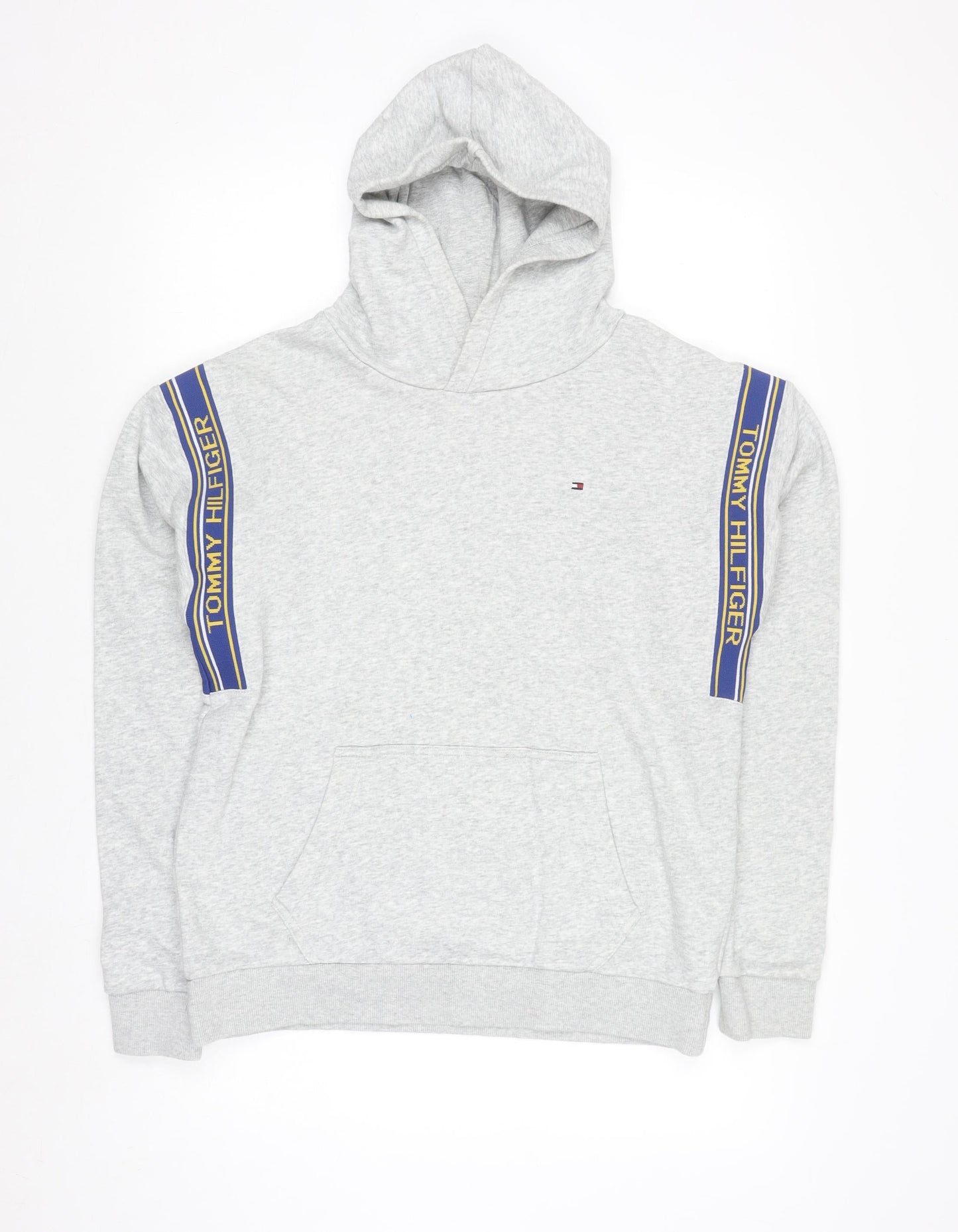 Tommy Hilfiger Boys Grey Pullover Hoodie Size 176 Cotton Blend Logo