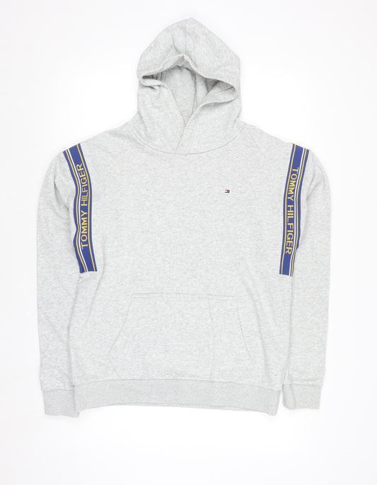 Tommy Hilfiger Boys Grey Pullover Hoodie Size 176 Cotton Blend Logo
