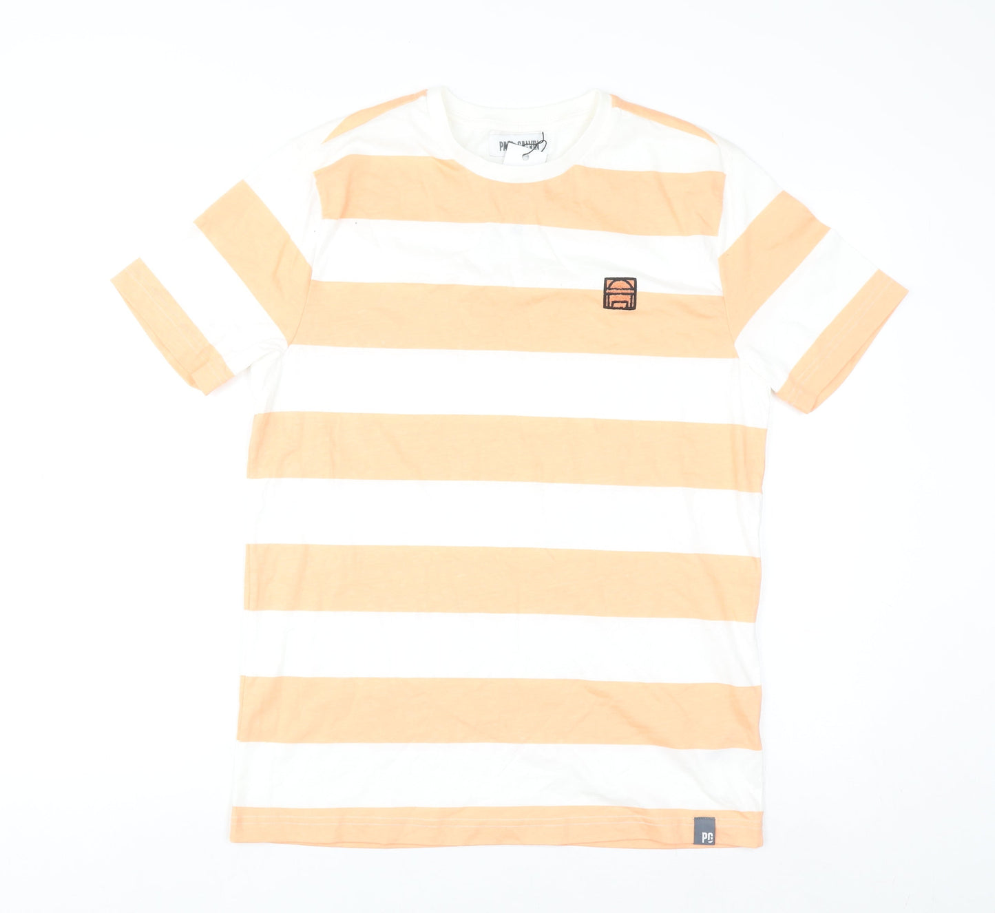 Paul Calvin Men's Coral White Stripe Cotton T-Shirt Medium