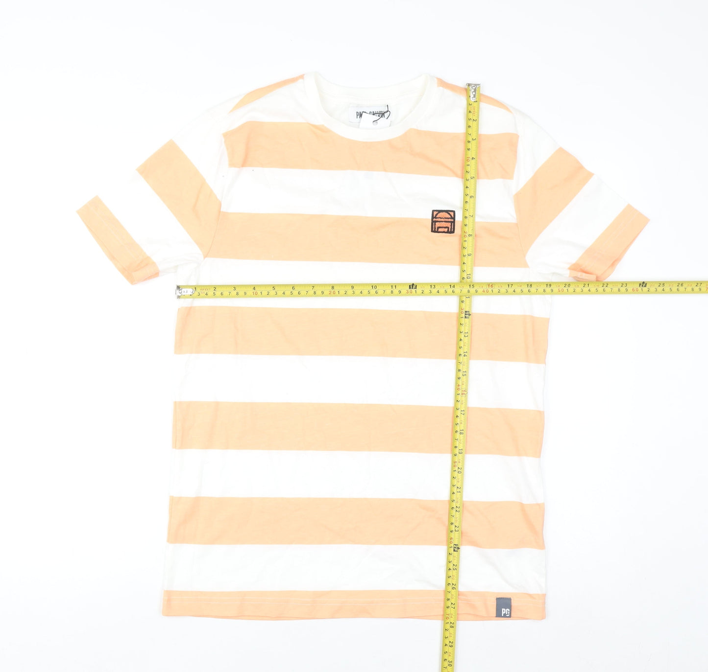 Paul Calvin Men's Coral White Stripe Cotton T-Shirt Medium