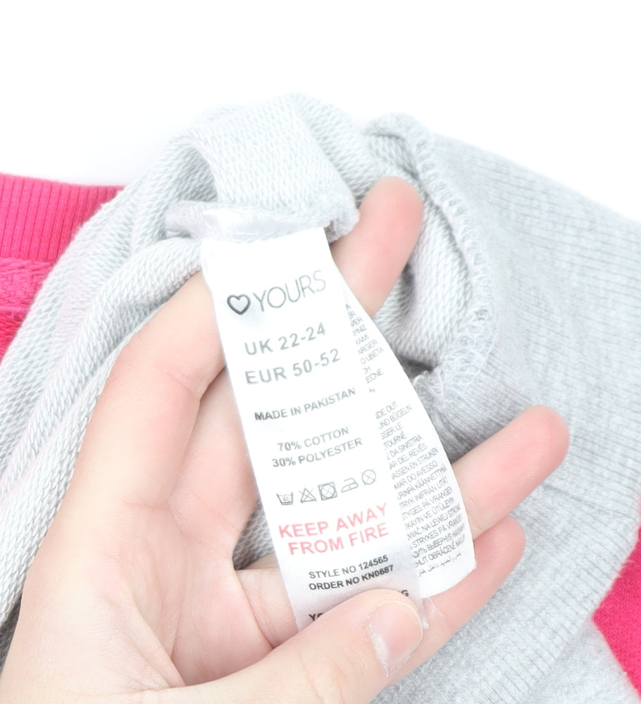 Yours Women’s Grey & Pink Colourblock Pullover Sweatshirt Size 22-24