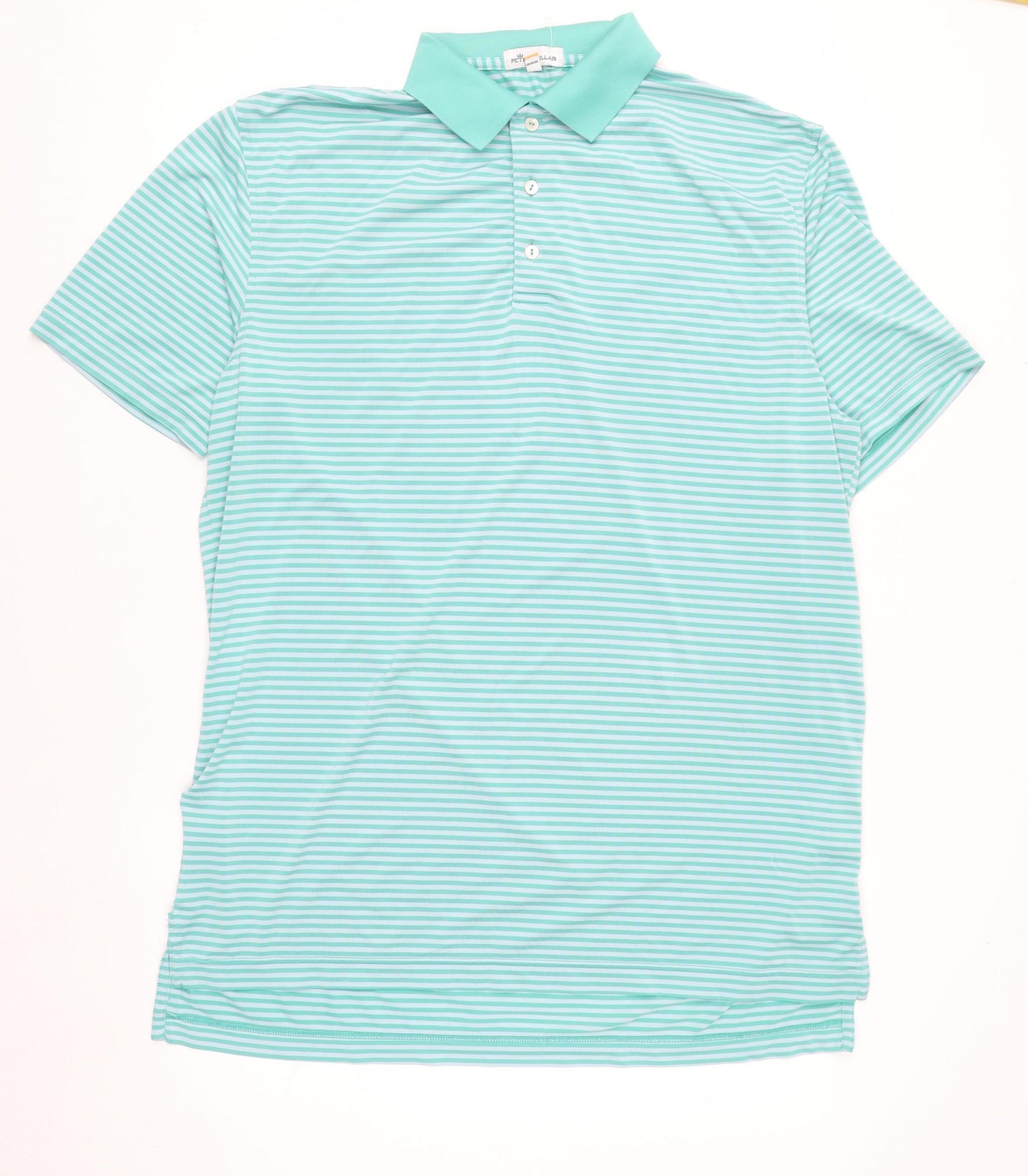 Peter Millar Men’s Green Striped Polo Shirt Size M Regular Fit