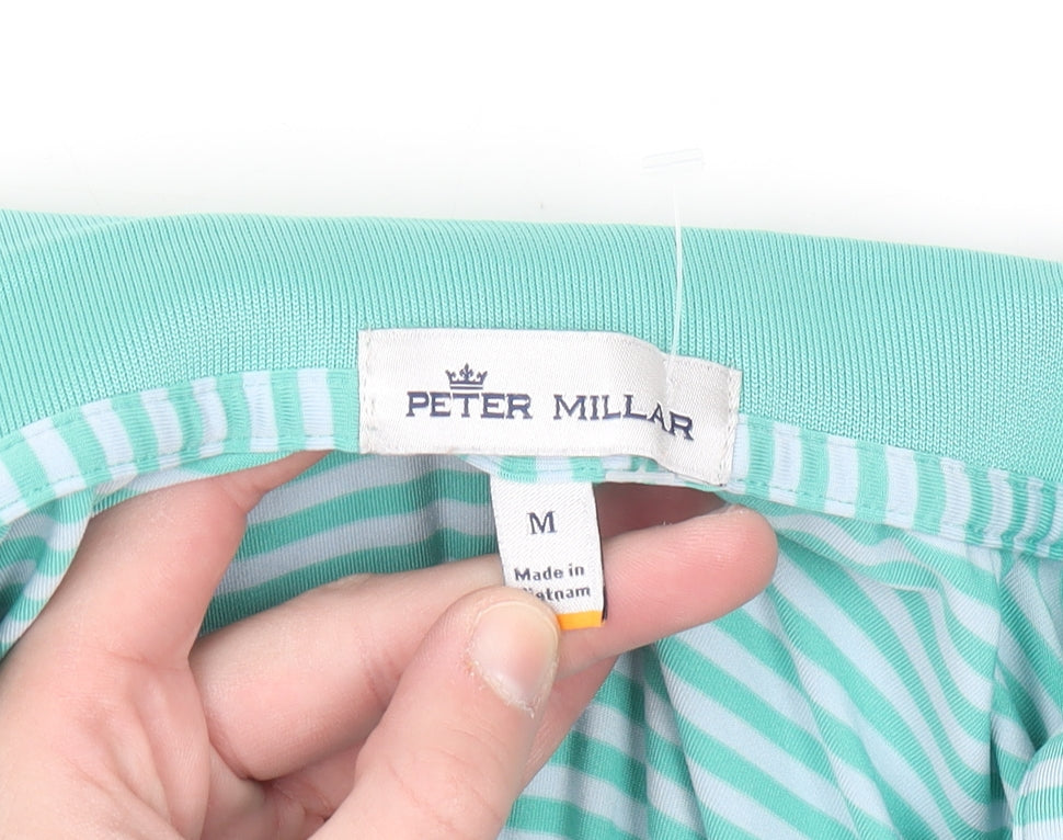 Peter Millar Men’s Green Striped Polo Shirt Size M Regular Fit