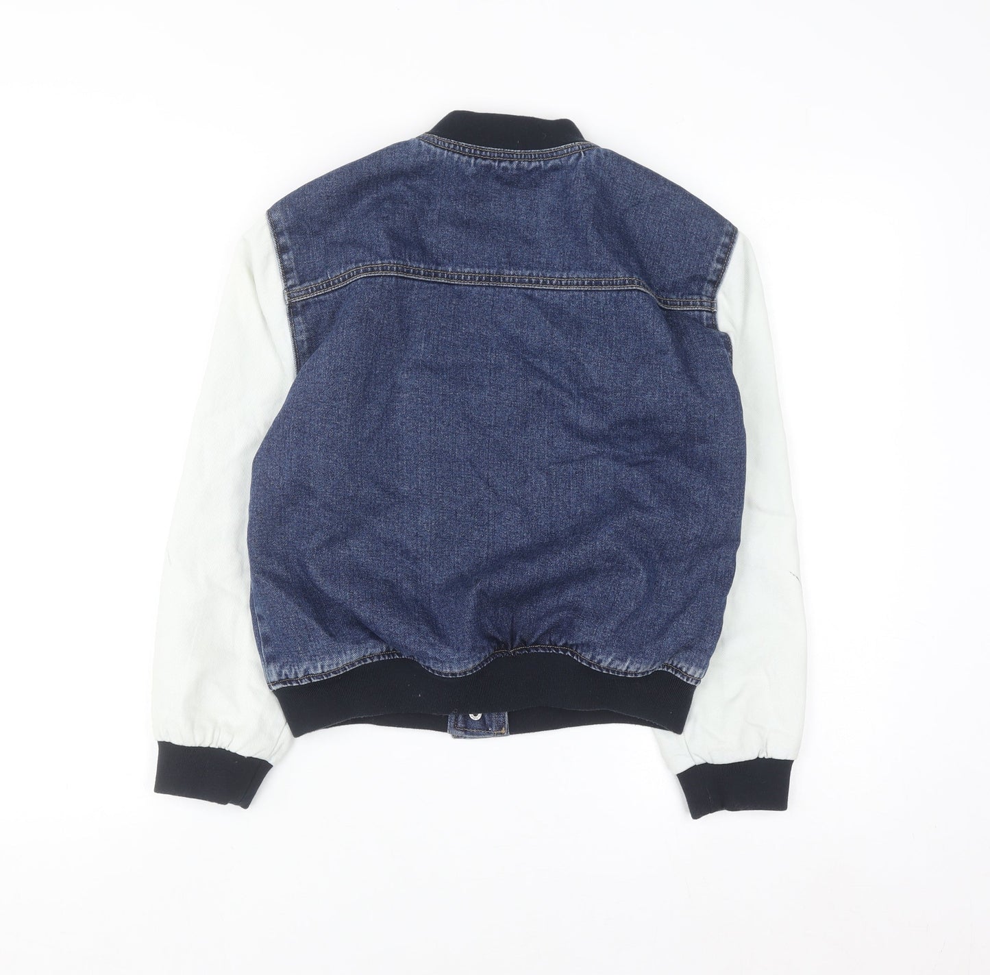 ONLY Boys Blue Denim Varsity Jacket Size 146 Cotton Lined Button Bomber