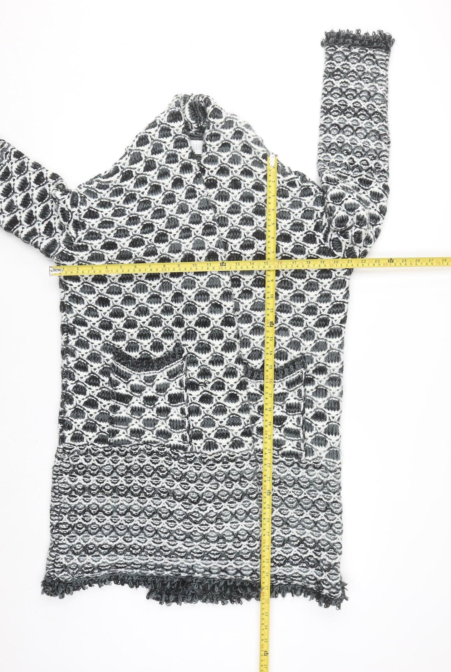 Savida Women's Black & White Chunky Knit Cardigan M
