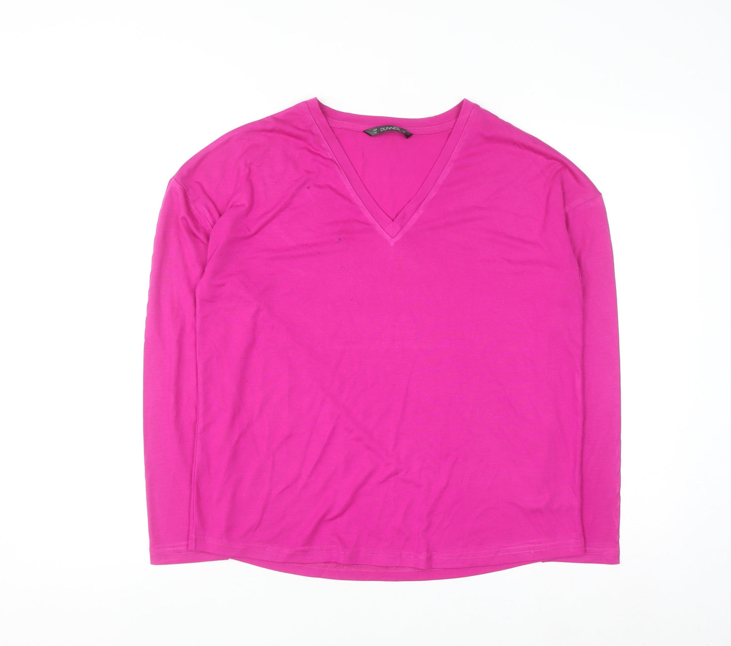 Dunnes Stores Women's Pink V-Neck Long Sleeve Basic T-Shirt XS