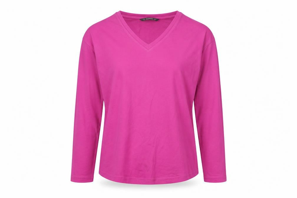 Dunnes Women's Pink V-Neck Long Sleeve Basic T-Shirt XS