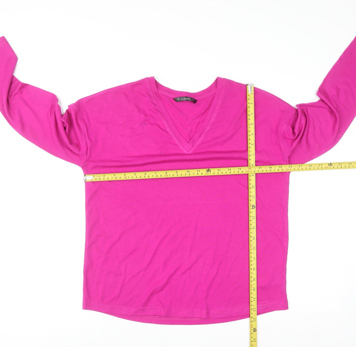 Dunnes Stores Women's Pink V-Neck Long Sleeve Basic T-Shirt XS