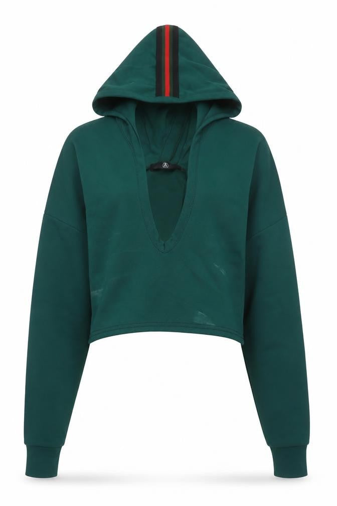 Missguided Womens Green Cropped Pullover Hoodie Size 6
