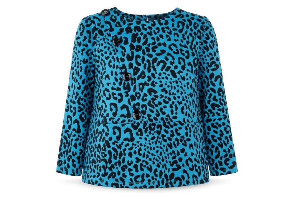 Savida Women's Blue Leopard Print Long Sleeve Blouse XS
