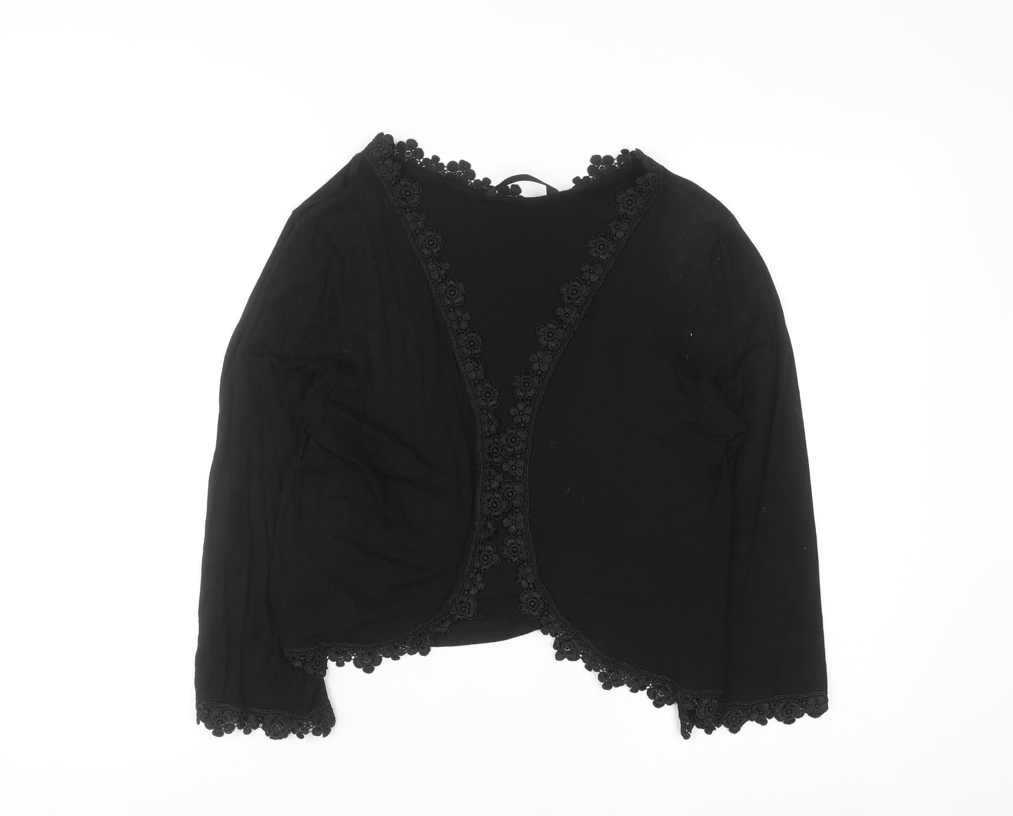 Dunnes Women Black Size 14 Embroidered Cropped Cardigan