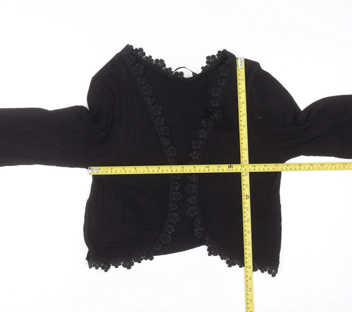Dunnes Women Black Size 14 Embroidered Cropped Cardigan