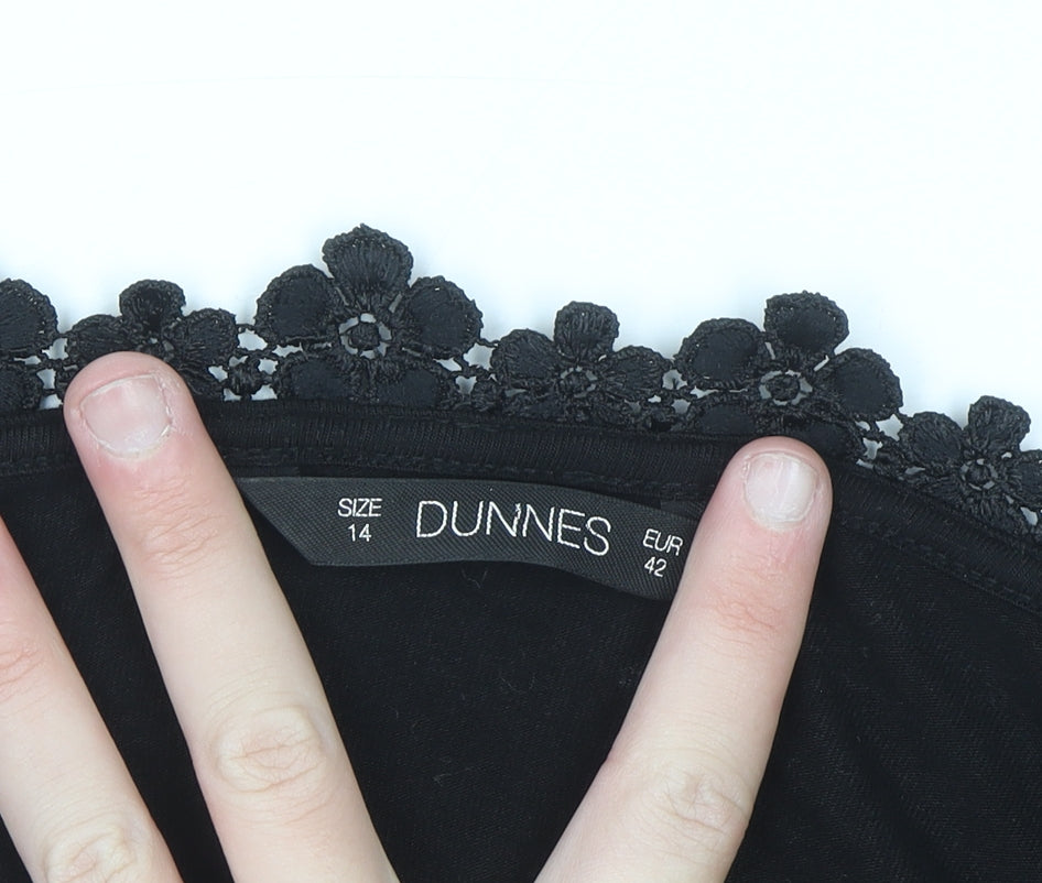 Dunnes Women Black Size 14 Embroidered Cropped Cardigan