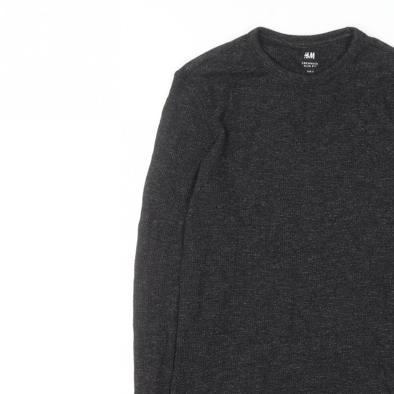 Additional view of H&M Men’s Black Slim Fit Crew Neck Long Sleeve Jumper, size S