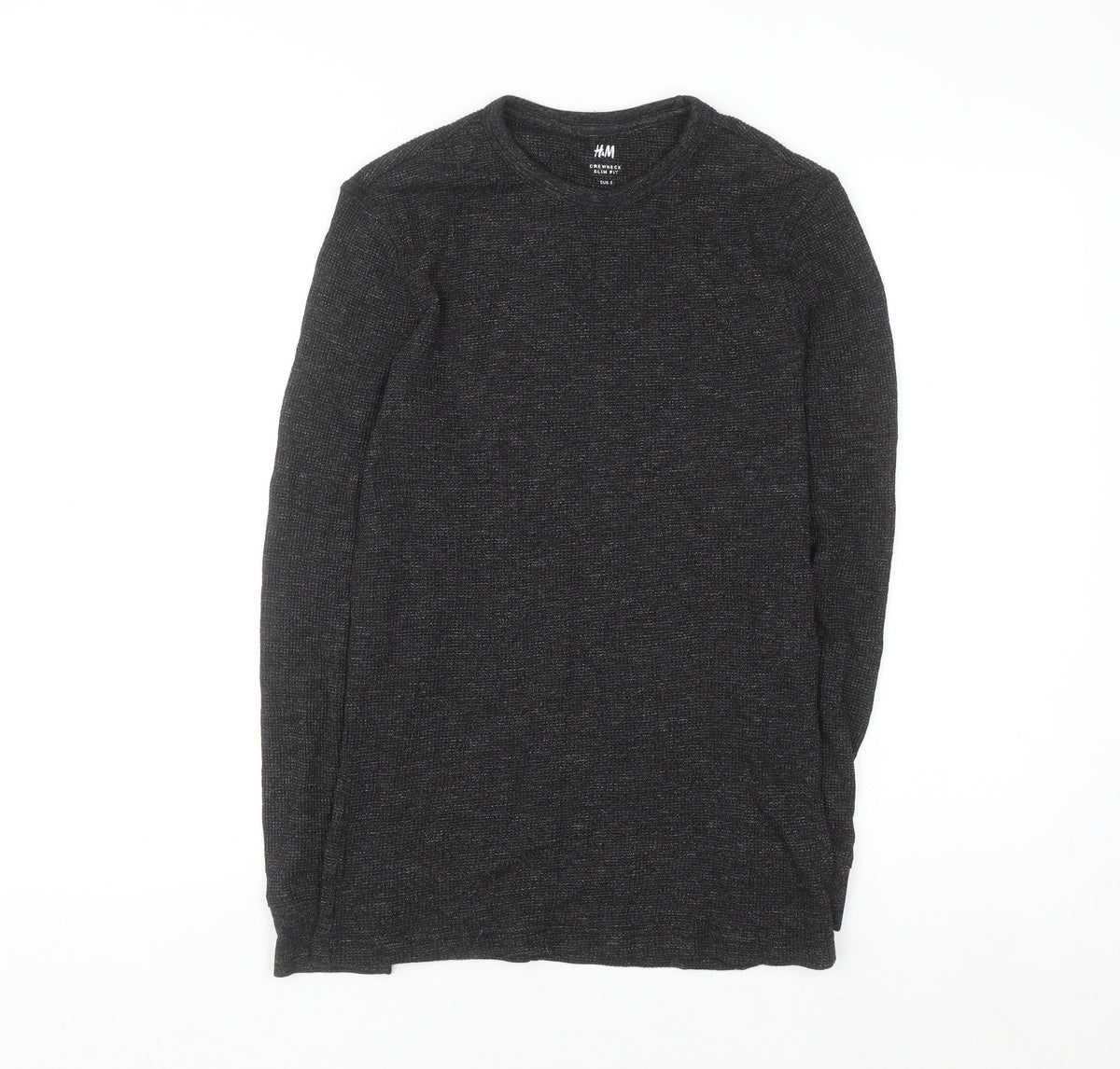 Back view of H&M Men’s Black Slim Fit Crew Neck Long Sleeve Jumper, size S
