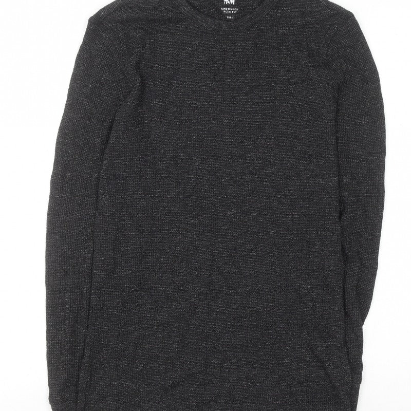 Additional view of H&M Men’s Black Slim Fit Crew Neck Long Sleeve Jumper, size S