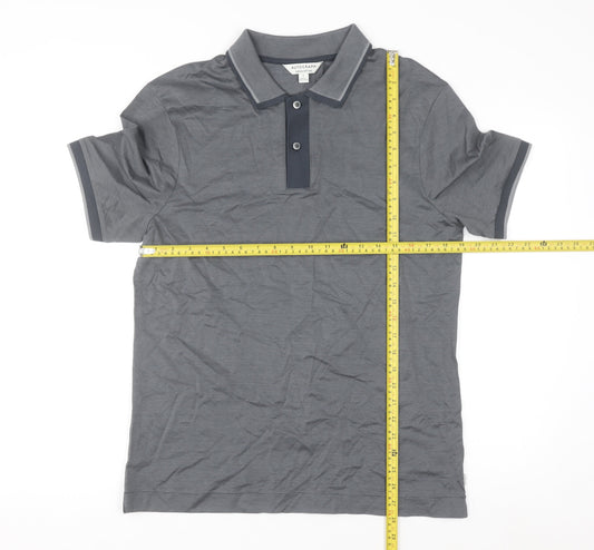 Marks and Spencer Men's Grey Striped Cotton Polo Shirt M