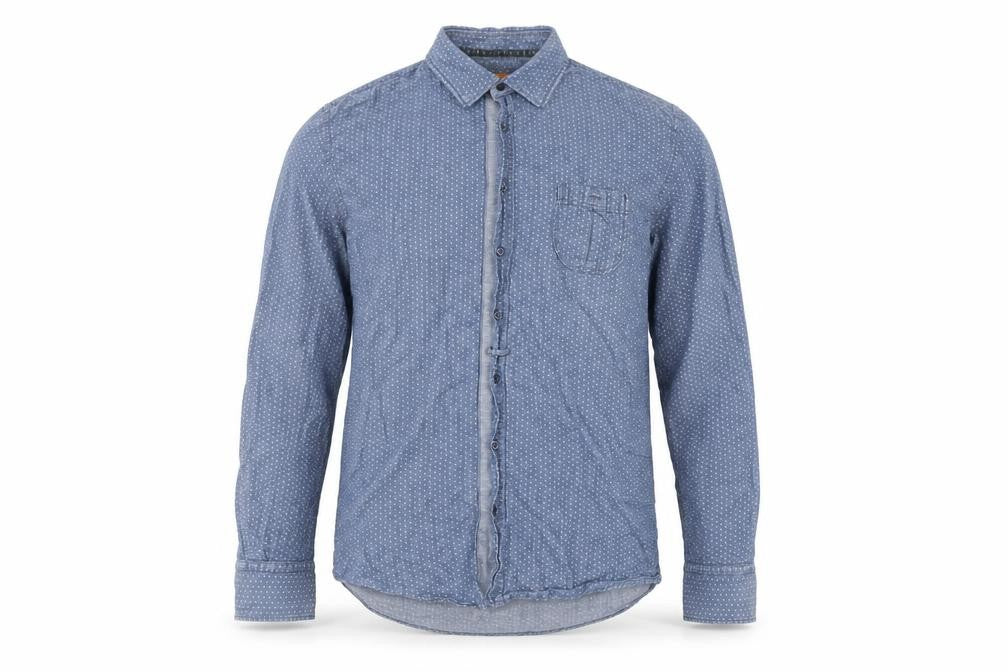 Hugo Boss Men's Blue Polka Dot Slim Fit Cotton Long Sleeve Shirt XL