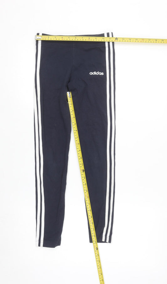 Adidas Girls Black Ankle Leggings 11-12 Years Side Stripe Stretch Sportswear