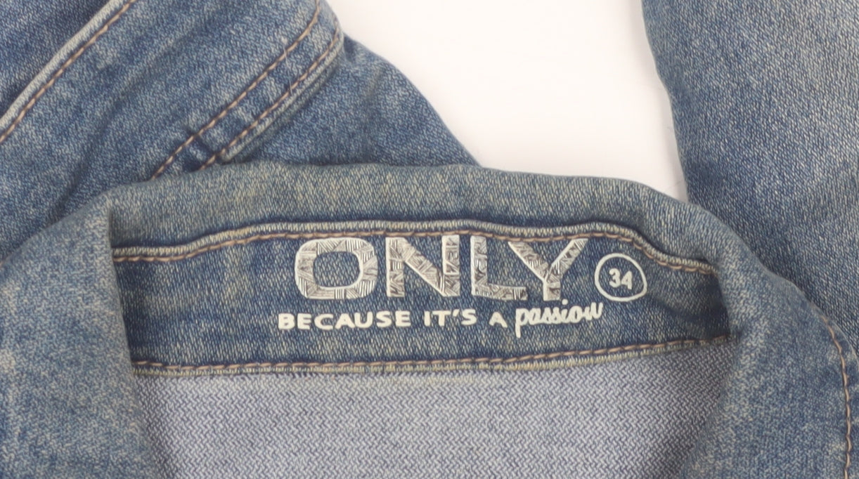 ONLY Womens Blue Denim Cropped Jacket Size 6 Casual Classic Style