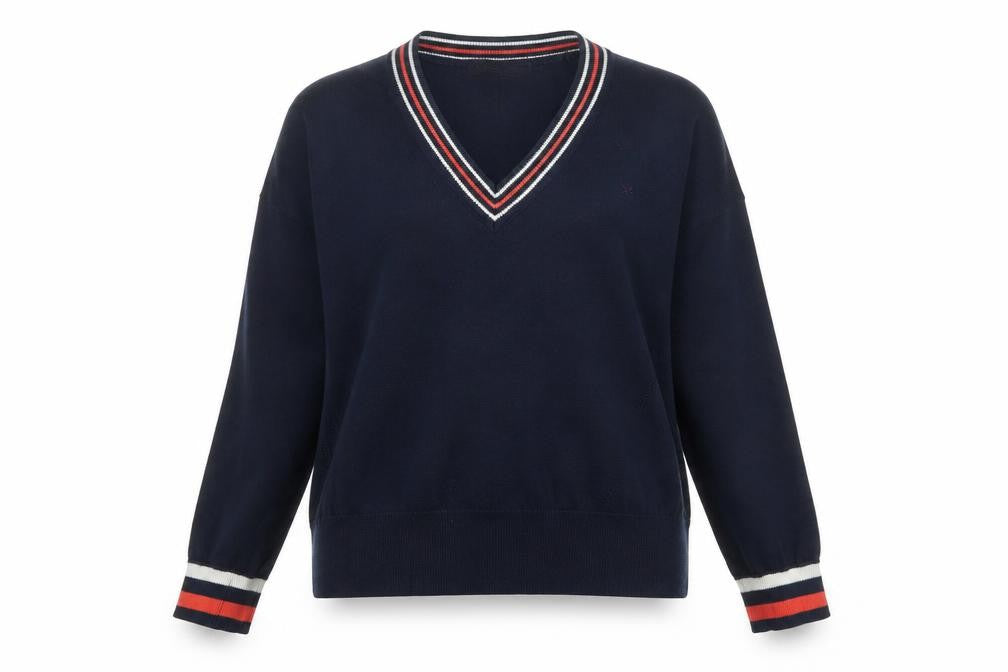 Marks and Spencer Women Blue V-Neck Cotton Jumper Size M
