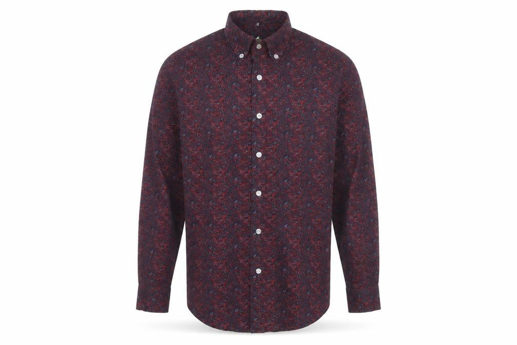 Pop England Men's Red Paisley Long Sleeve Cotton Button-Up Shirt Size S