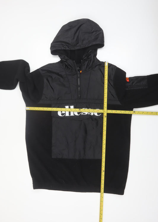 Ellesse Men’s Black Pullover Hoodie M Graphic Logo 1/4 Zip Fleece