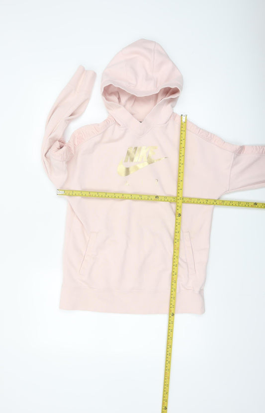 Nike Girls Pink Gold Logo Pullover Hoodie XL 14-15 Years Fleece