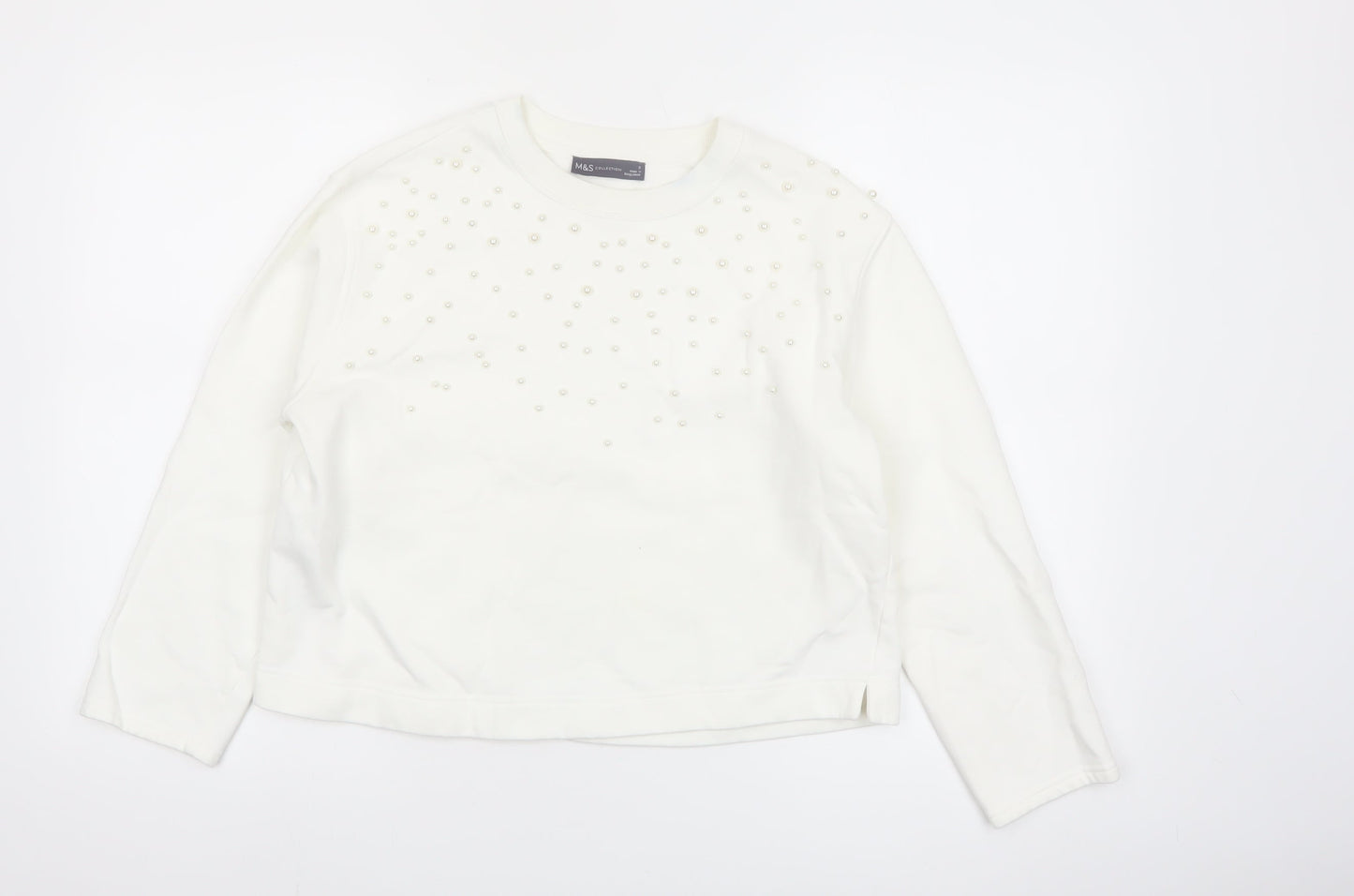 Marks and Spencer Women Ivory Pearl Embellished Pullover Sweatshirt S
