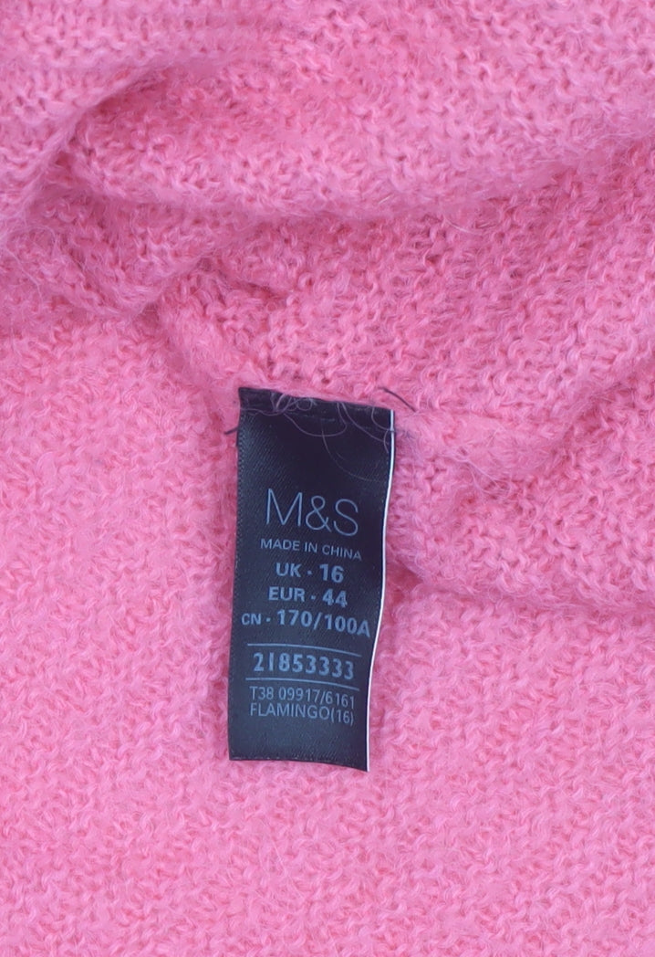 Marks and Spencer Women’s Pink Roll Neck Chunky Knit Jumper Size 16