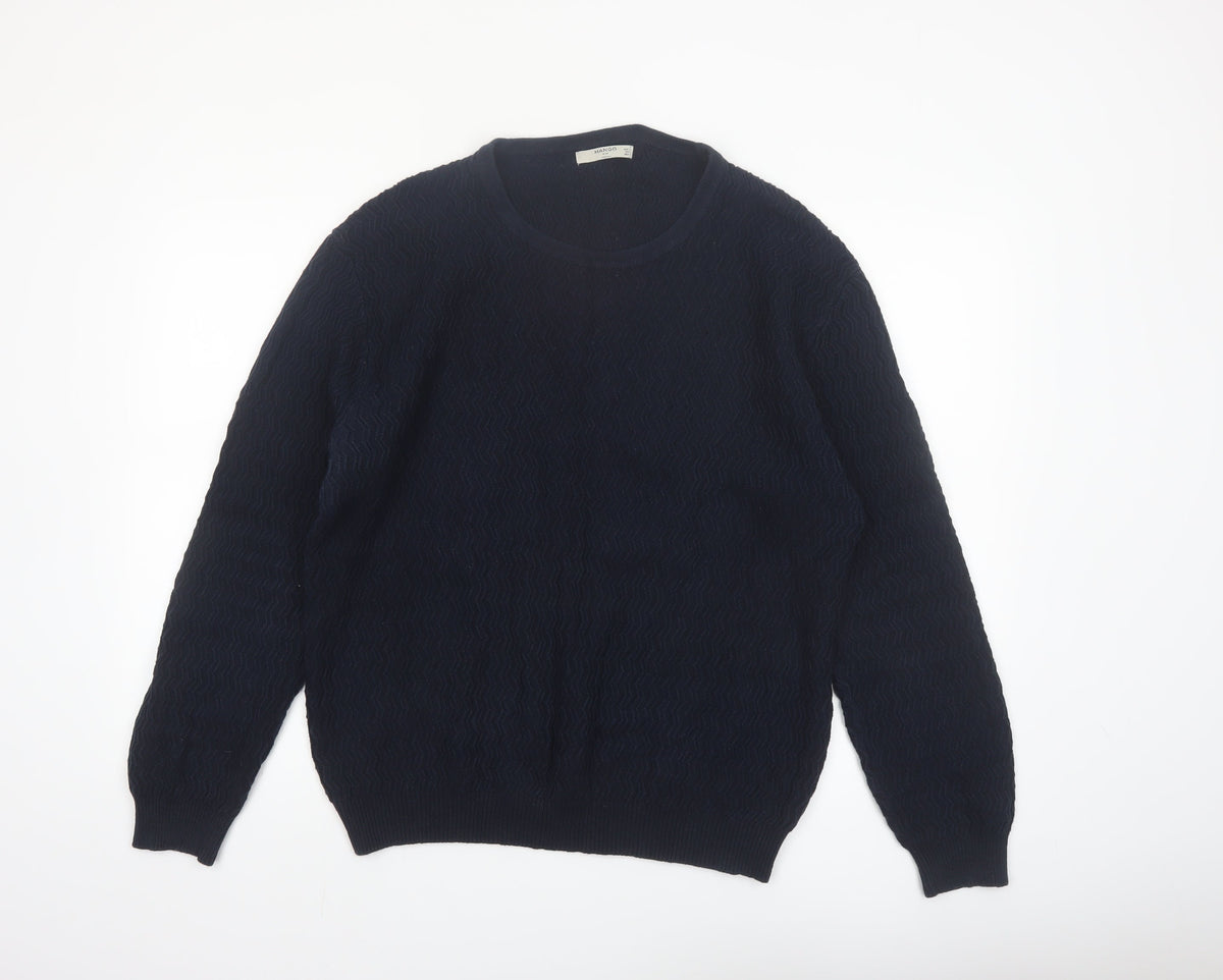Back view of Mango Men Blue Knit Crew Neck Long Sleeve jumper L