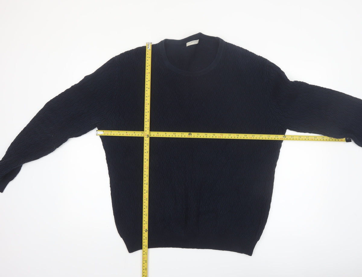 Close-up detail of Mango Men Blue Knit Crew Neck Long Sleeve jumper L