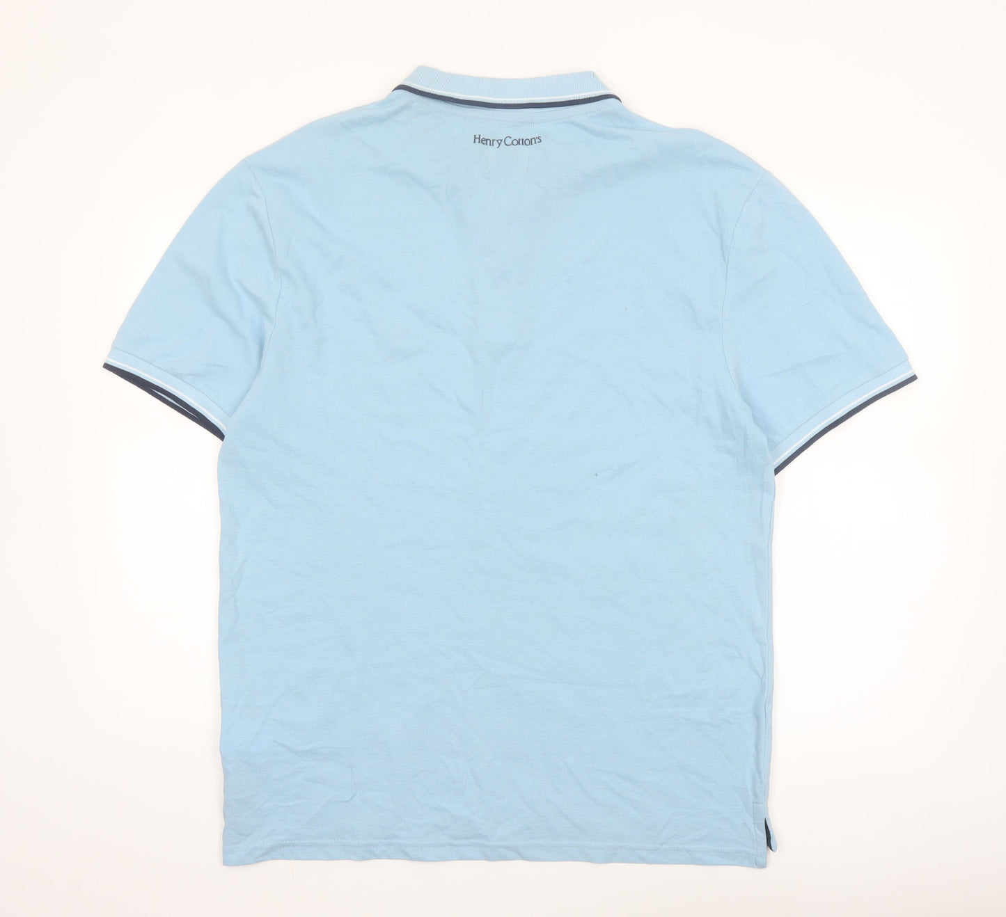 Henry Cotton's Men's Blue 2XL Cotton Polo Shirt