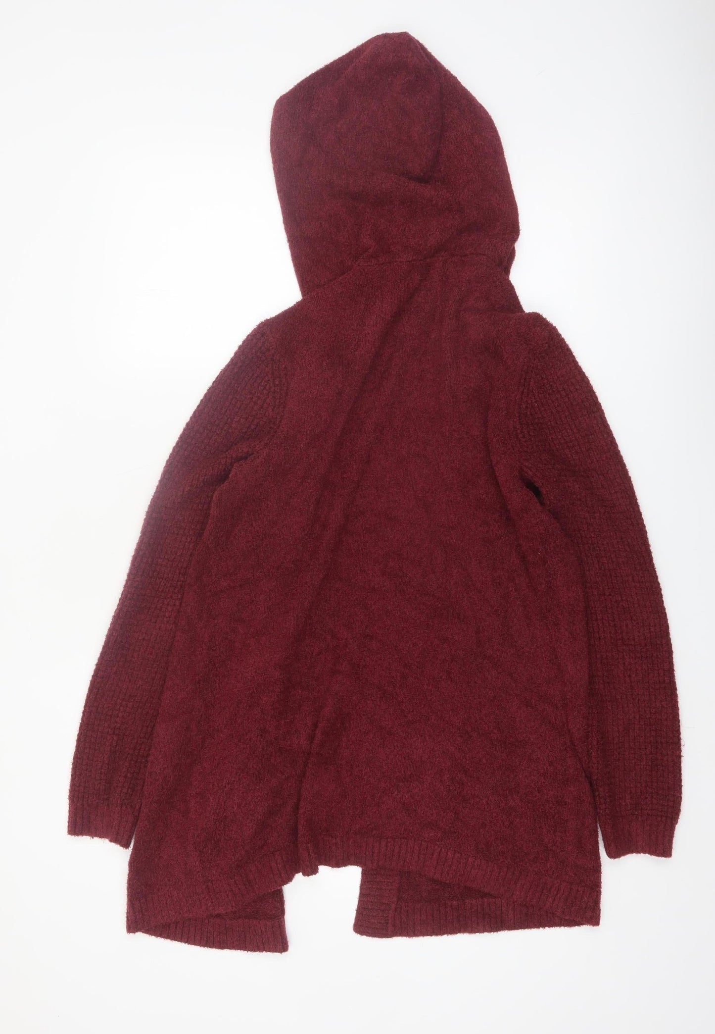 Lands' End Women's Red Hooded Open Knit Cardigan Size S