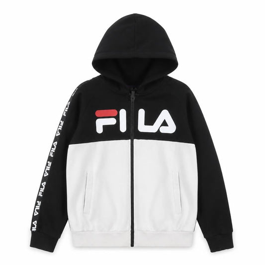 Fila Boys Black & White Full Zip Hoodie Age 12 Logo Hooded Sweatshirt