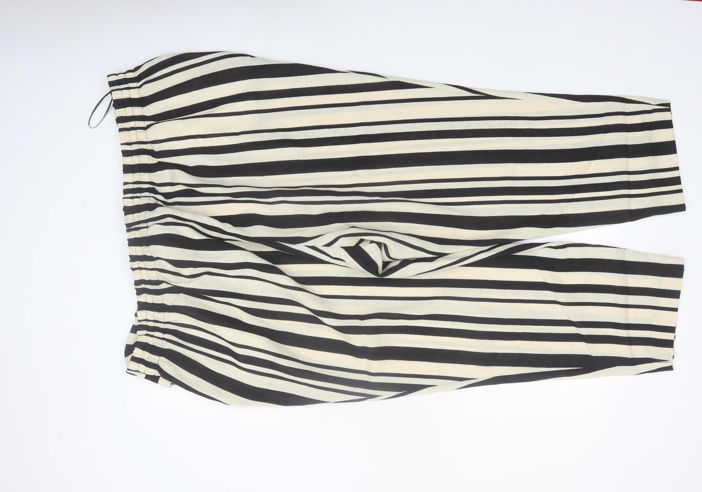 River Island Women’s Black Striped Cropped Belted Plus Size 26 Trousers